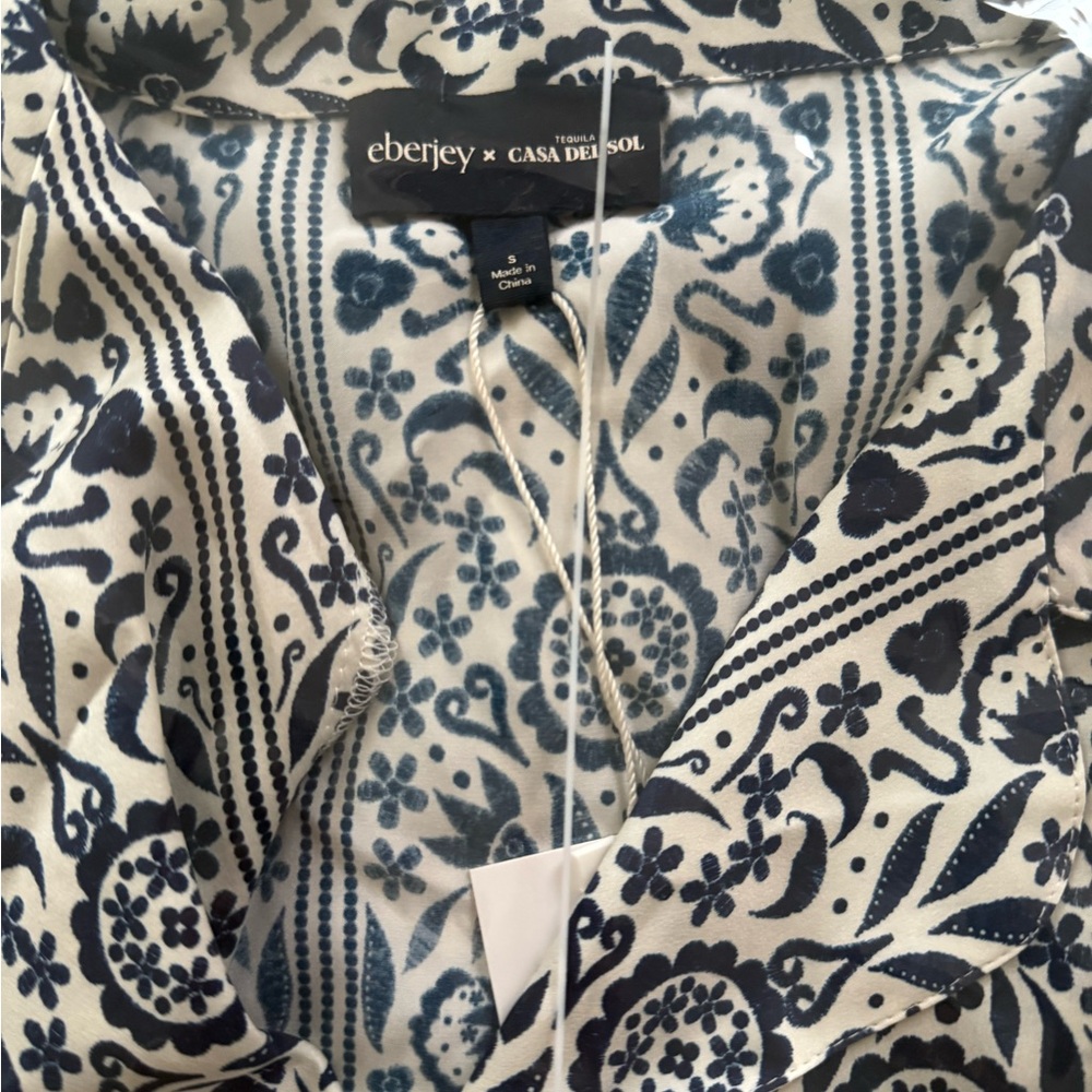 Eberjey x Casa Del Sol - Inez Washable Silk Printed Long PJ Set - Size S - NEW - Picture 2 of 7